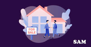 Two people stood outside of a flat with a 'for sale' sign next to them. SAM Conveyancing explains selling a flat with cladding Two people stood outside of a flat with a 'for sale' sign next to them. SAM Conveyancing explains selling a flat with cladding