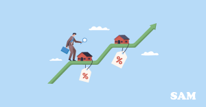 Man investigating property value going up. SAM Conveyancing's guide to getting a staircasing valuation Man investigating property value going up. SAM Conveyancing's guide to getting a staircasing valuation