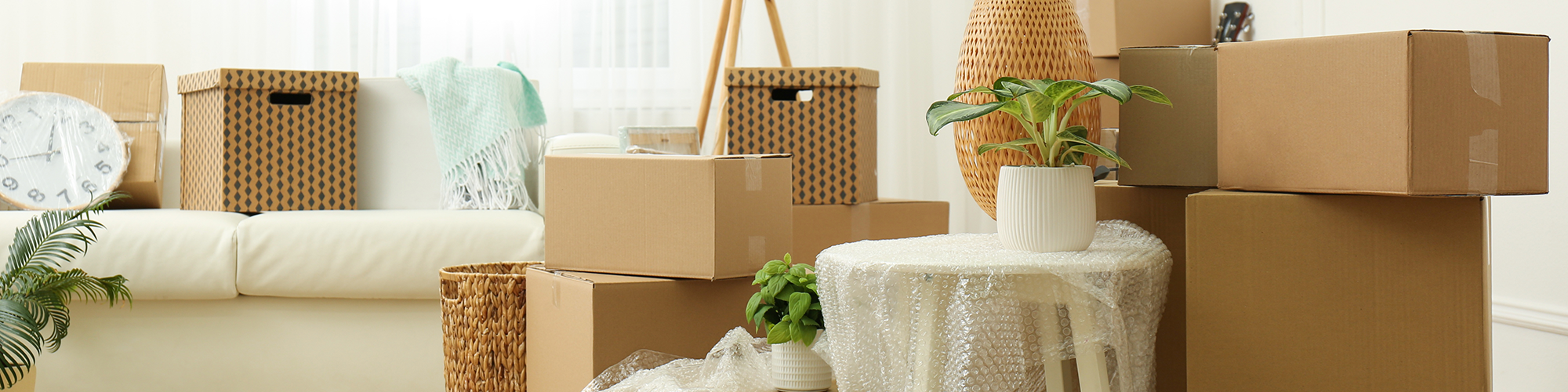 A home is packed up in boxes ready to move: House Removals with SAM Conveyancing