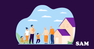 A family and two elderly parents stood outside of a house. SAM Conveyancing explains buying a house jointly with parents A family and two elderly parents stood outside of a house. SAM Conveyancing explains buying a house jointly with parents