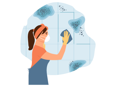 A woman cleans mould from a damp house: What is rising damp? SAM Conveyancing's guide to buying a house with damp
