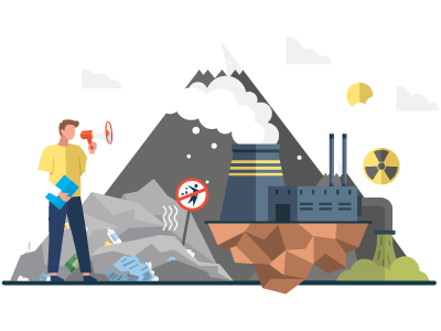 Man announcing environmental hazards. SAM Conveyancing's guide to buying a property on contaminated land