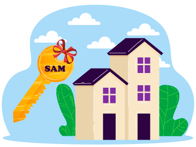 A key wrapped in a bow next to a couple of houses. SAM Conveyancing explains what the capital gains tax on gifted property is