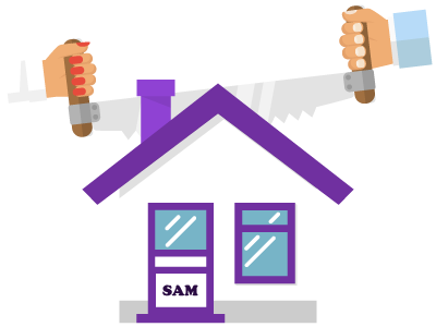 Two people sawing a house in half. SAM Conveyancing explains the cost of splitting title deeds