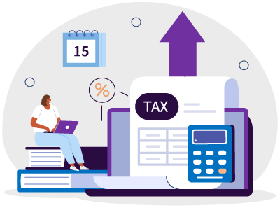 A woman sat atop some books typing on a laptop with a bigger laptop, a tax form, and a calculator laid next to her. SAM Conveyancing explains how a declaration of no interest in property works