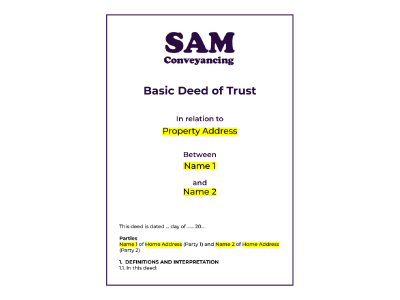 A deed of trust document from SAM Conveyancing.