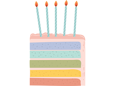 A slice of cake with five candles, representing a Help to Buy Repayment After 5 Years. A guide from SAM Conveyancing