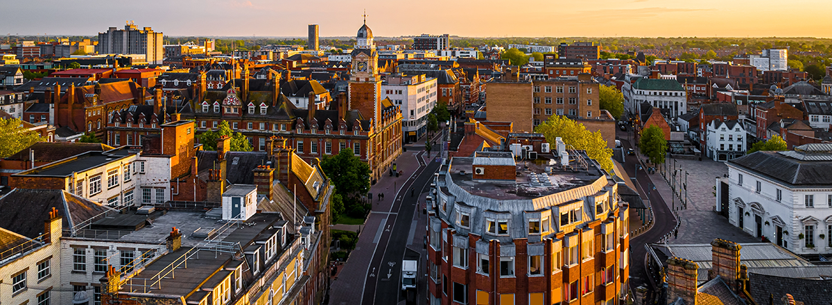 Aerial view of Leicester Town hall in Leicester, a city in England’s East Midlands region, UK. SAM Conveyancing give our commentary on the Leicestershire Property Market