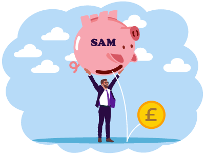 A man holding up a piggy bank whilst a pound coin bounces onto the floor. SAM Conveyancing explains what a no deposit mortgage is and how it works