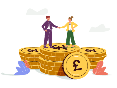 Man and woman standing on top of piles of coins. SAM Conveyancing's guide on non refundable deposits