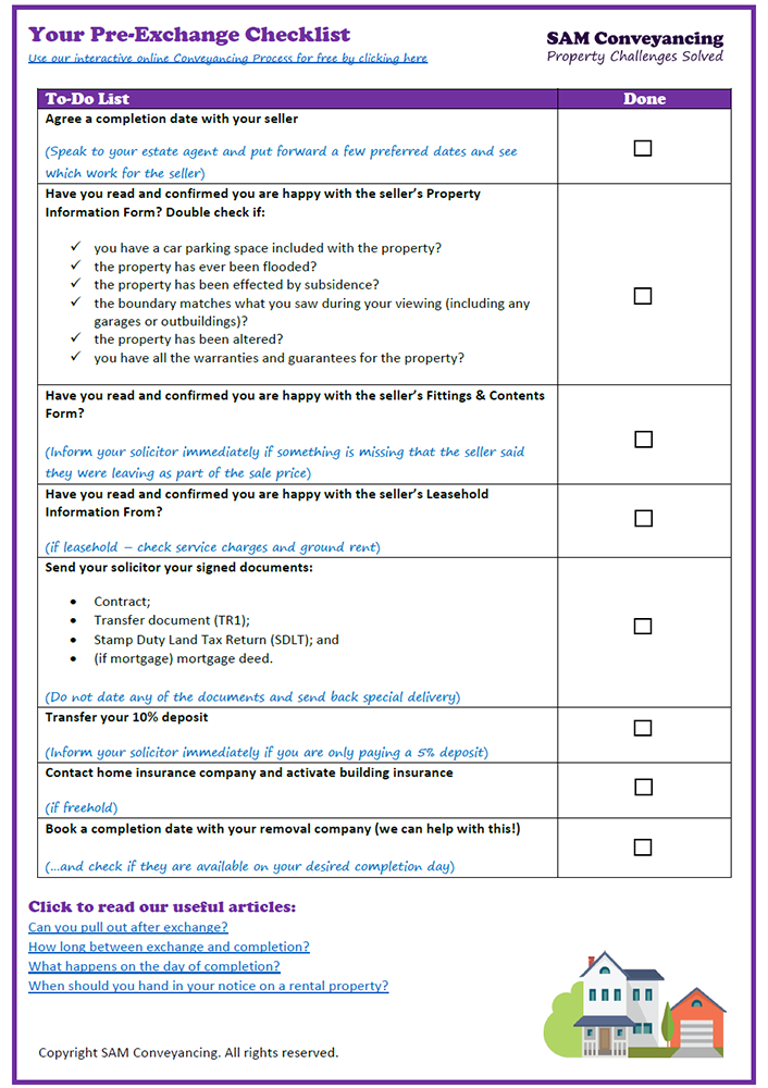 Contract Example Checklist for Conveyancing in England and Wales