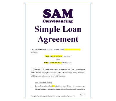 SAM Conveyancing's Simple Loan Agreement Template