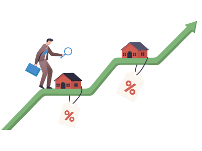 Man investigating property value going up. SAM Conveyancing's guide to getting a staircasing valuation