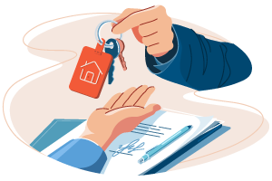 Hand handing over key to another above a signed contract. SAM Conveyancing's guide to transfer of equity