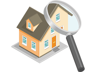 What is a Property Survey? A looking glass held over a typical UK house. SAM Conveyancing explains what happens during a building survey, what the chartered surveyor checks, and the purpose of getting a house survey